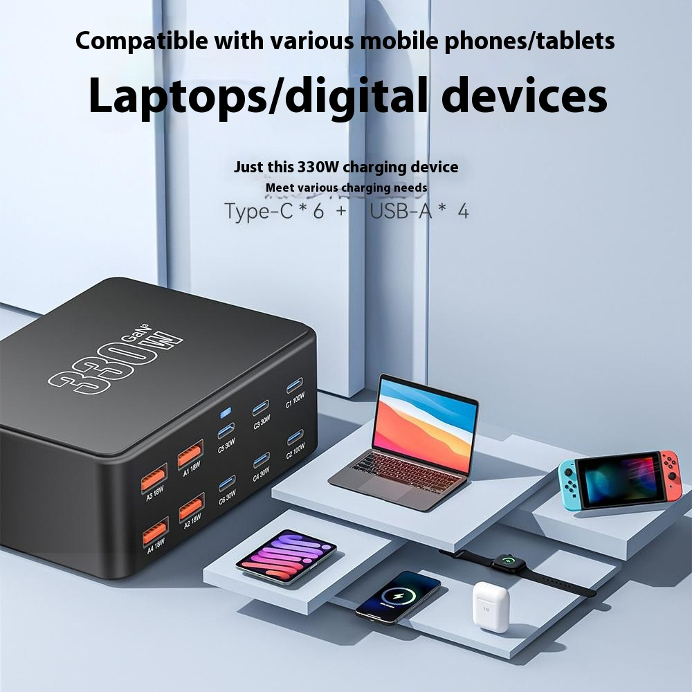 OEM HW66 Station Charger, 330W, 5A, 4 x USB-A - 6 x USB-C, Black