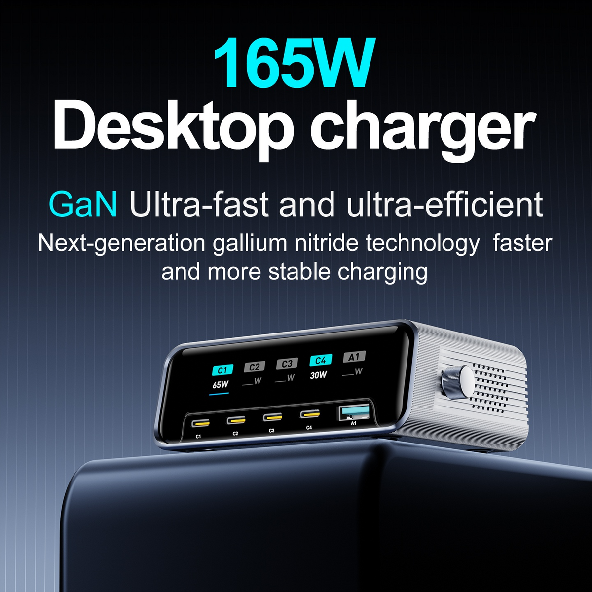 OEM WLX-60G állomás töltő, 140W, 5A, 1 x USB-A - 4 x USB-C, Szürke