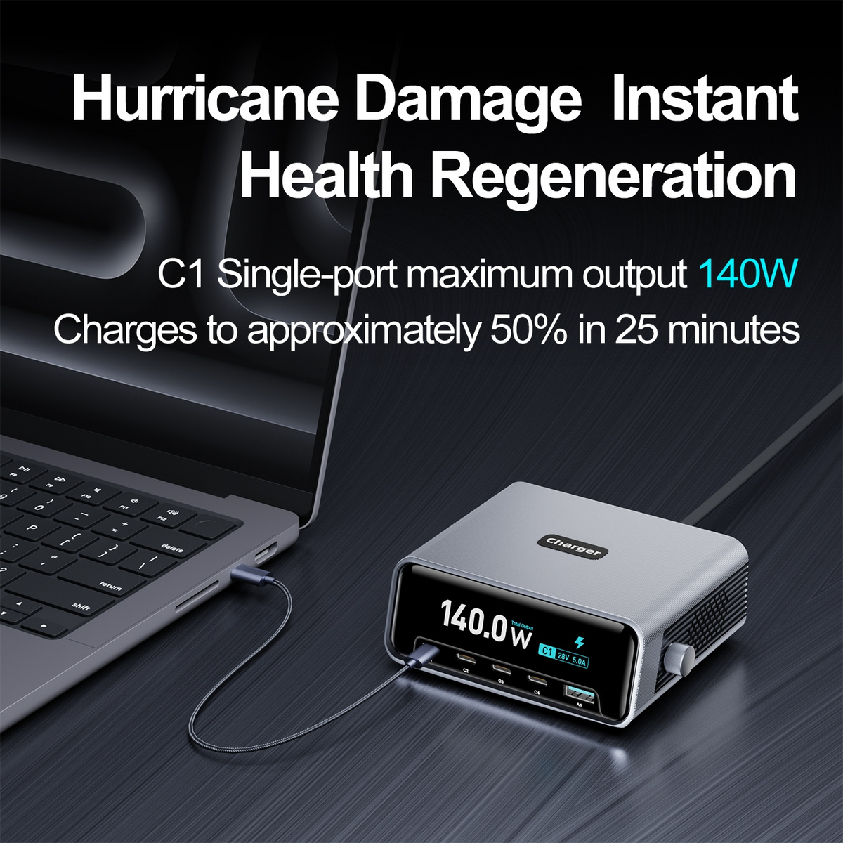 OEM WLX-60G állomás töltő, 140W, 5A, 1 x USB-A - 4 x USB-C, Szürke
