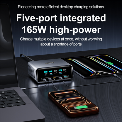 OEM WLX-60G állomás töltő, 140W, 5A, 1 x USB-A - 4 x USB-C, Szürke