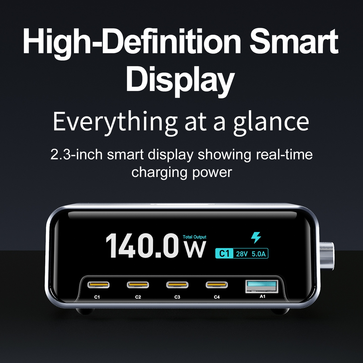OEM WLX-60G állomás töltő, 140W, 5A, 1 x USB-A - 4 x USB-C, Szürke