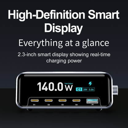 OEM WLX-60G állomás töltő, 140W, 5A, 1 x USB-A - 4 x USB-C, Szürke