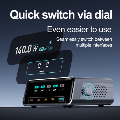 OEM WLX-60G állomás töltő, 140W, 5A, 1 x USB-A - 4 x USB-C, Szürke
