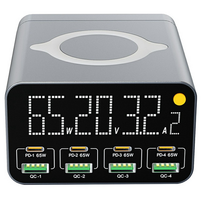 OEM WLX-M3 QI állomás töltő, 80W, 4 x USB-A - 4 x USB-C, Szürke
