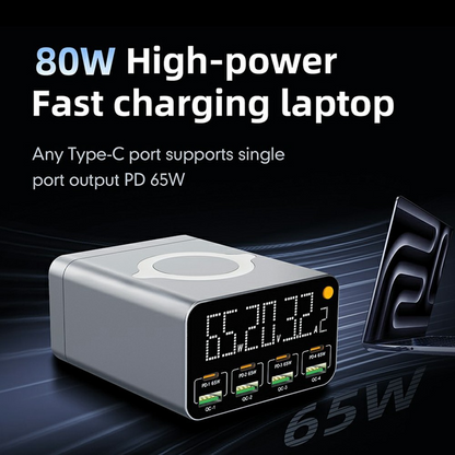 OEM WLX-M3 QI állomás töltő, 80W, 4 x USB-A - 4 x USB-C, Szürke