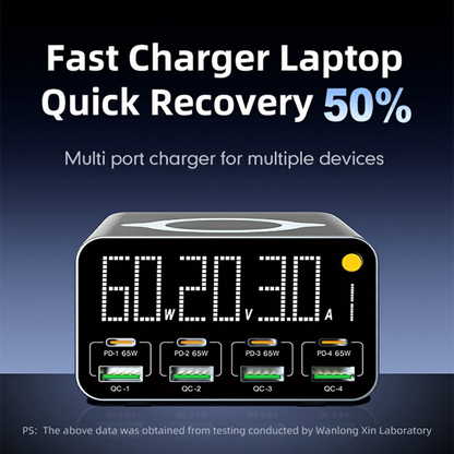 OEM WLX-M3 QI állomás töltő, 80W, 4 x USB-A - 4 x USB-C, Szürke