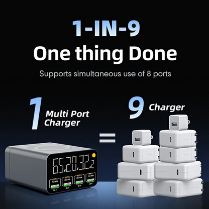 OEM WLX-M3 QI állomás töltő, 80W, 4 x USB-A - 4 x USB-C, Szürke