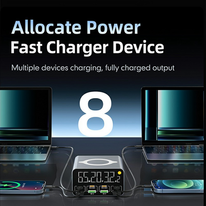 OEM WLX-M3 QI állomás töltő, 80W, 4 x USB-A - 4 x USB-C, Szürke