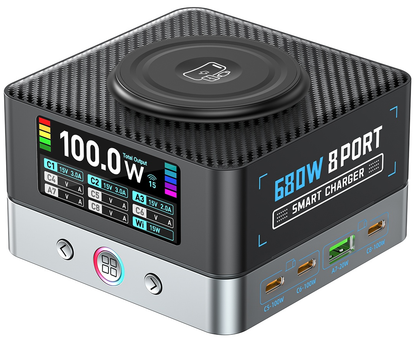 OEM WLX-R8A QI töltőállomás, 140W, 5A, 2 x USB-A - 6 x USB-C, Szürke