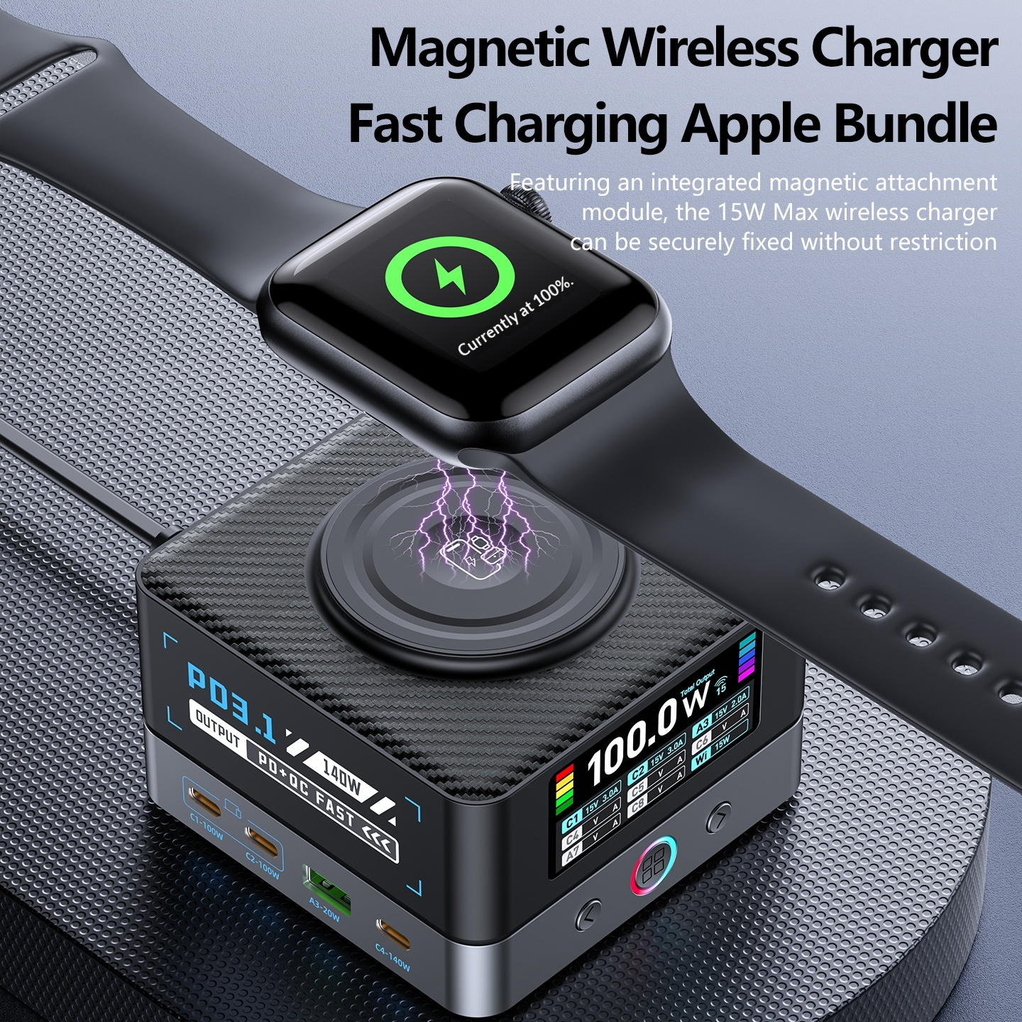 OEM WLX-R8A QI töltőállomás, 140W, 5A, 2 x USB-A - 6 x USB-C, Szürke