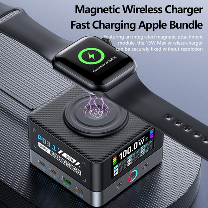 OEM WLX-R8A QI töltőállomás, 140W, 5A, 2 x USB-A - 6 x USB-C, Szürke