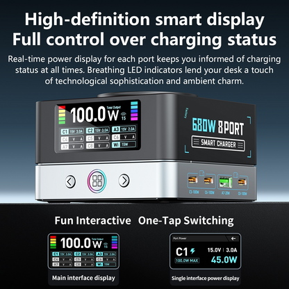 OEM WLX-R8A QI töltőállomás, 140W, 5A, 2 x USB-A - 6 x USB-C, Szürke