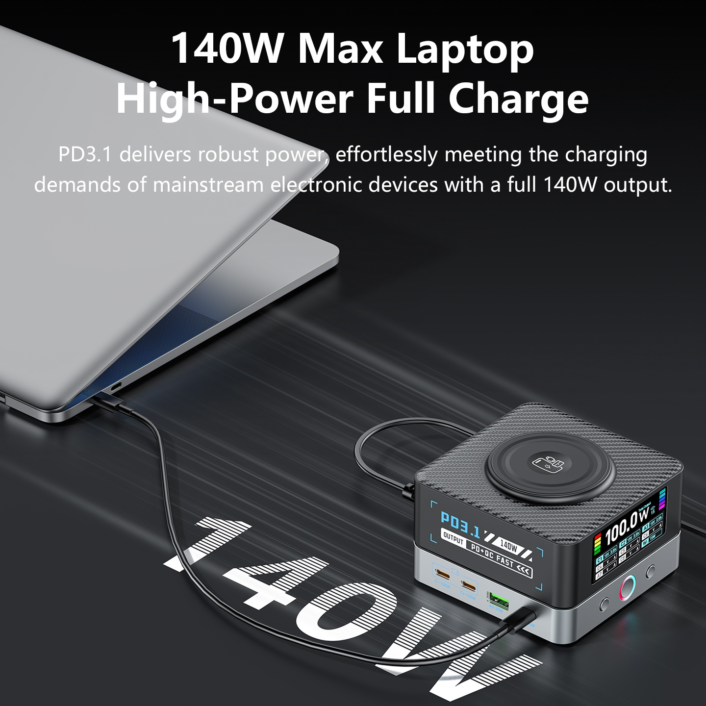 OEM WLX-R8A QI töltőállomás, 140W, 5A, 2 x USB-A - 6 x USB-C, Szürke