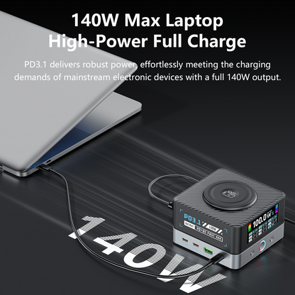 OEM WLX-R8A QI töltőállomás, 140W, 5A, 2 x USB-A - 6 x USB-C, Szürke