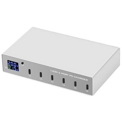 OEM WLX-X6P állomás töltő, 140W, 3A, 6 x USB-C, Ezüst
