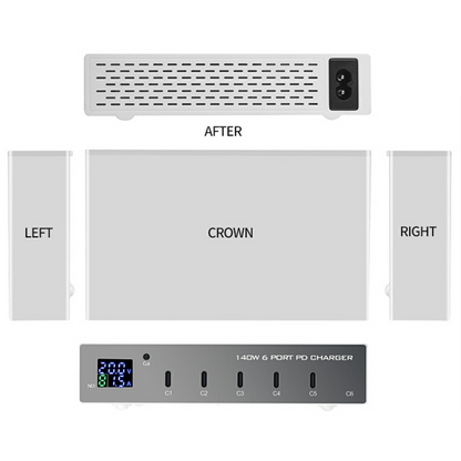 OEM WLX-X6P állomás töltő, 140W, 3A, 6 x USB-C, Ezüst