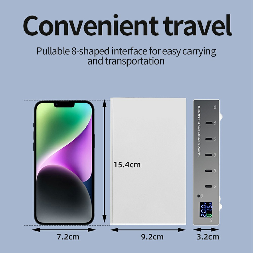 OEM WLX-X6P állomás töltő, 140W, 3A, 6 x USB-C, Ezüst