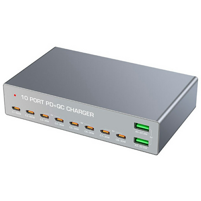 OEM WLX-X6Y állomás töltő, 140W, 5A, 2 x USB-A - 8 x USB-C, Ezüst