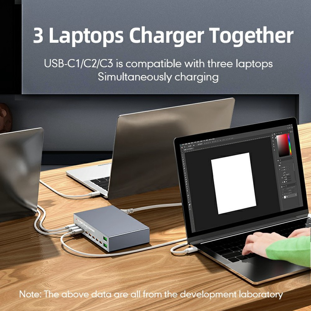 OEM WLX-X6Y állomás töltő, 140W, 5A, 2 x USB-A - 8 x USB-C, Ezüst