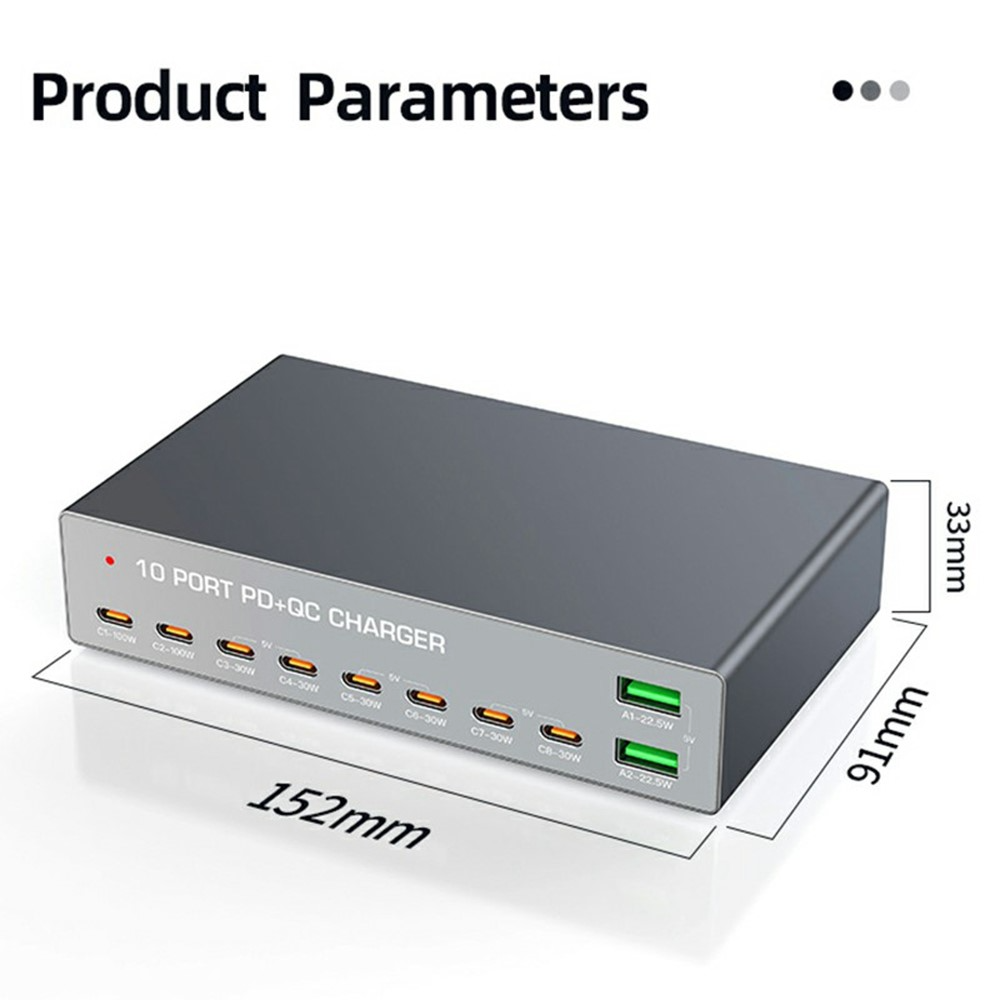 OEM WLX-X6Y állomás töltő, 140W, 5A, 2 x USB-A - 8 x USB-C, Ezüst