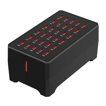 OEM WT-268 állomás töltő, 150W, 2.4A, 30 x USB-A, Fekete