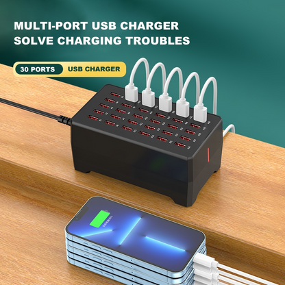 OEM WT-268 állomás töltő, 150W, 2.4A, 30 x USB-A, Fekete
