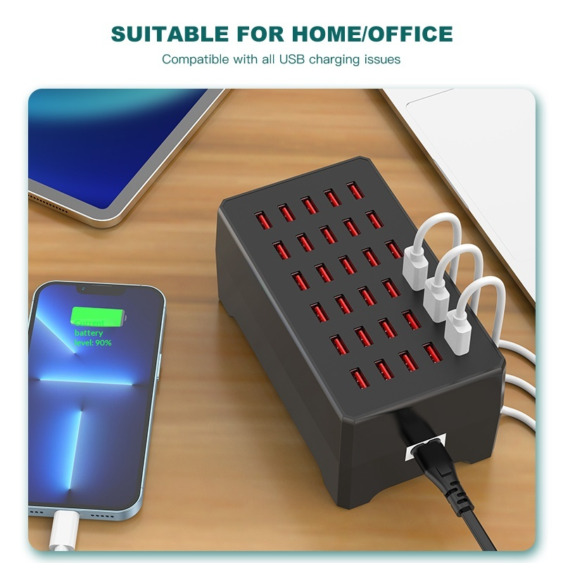 OEM WT-268 állomás töltő, 150W, 2.4A, 30 x USB-A, Fekete