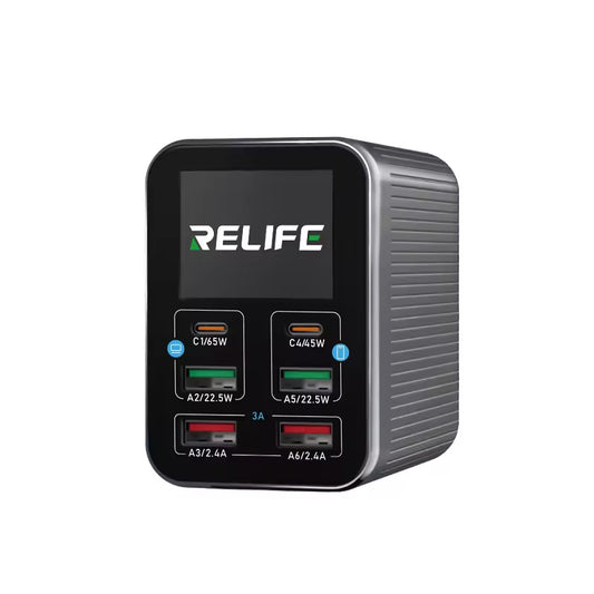 Relife Q4 töltőállomás, 72W, 5A, 2 x USB-C - 4 x USB-A, Szürke