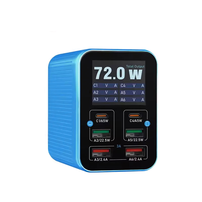 Relife Q4 töltőállomás, 72W, 5A, 2 x USB-C - 4 x USB-A, Kék