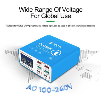 Relife RL-304N töltőállomás, 87W, 3A, 2 x USB-C - 4 x USB-A, Kék
