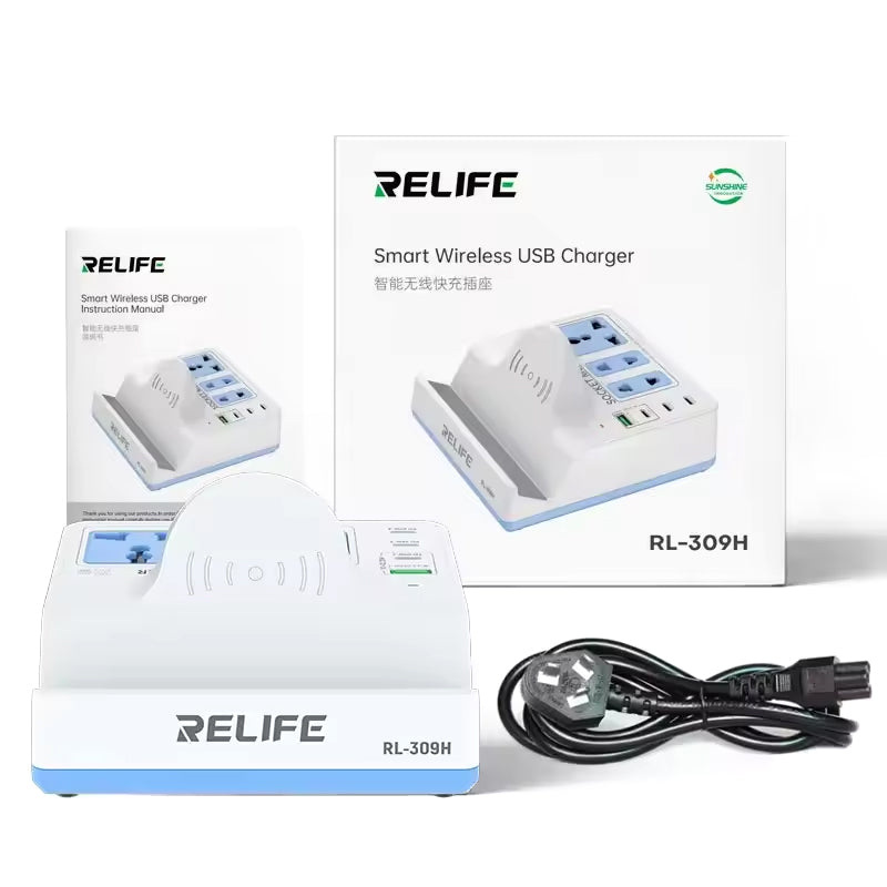 Relife RL-309H QI állomás töltő, 72W, 1 x USB-A - 3 x USB-C, Fehér