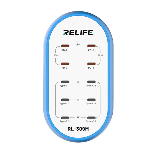 Relife RL-309M töltőállomás, 72W, 10 x USB-C, Kék