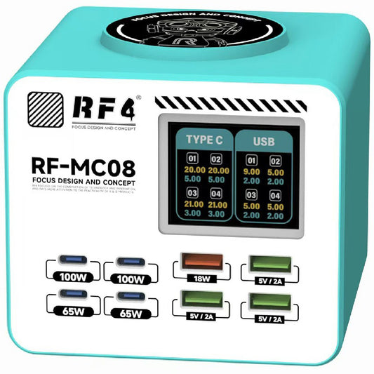 RF4 RF-MC08 állomás töltő, 150W, 5A, 4 x USB-A - 4 x USB-C, Türkiz