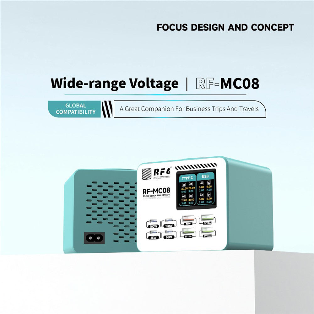 RF4 RF-MC08 állomás töltő, 150W, 5A, 4 x USB-A - 4 x USB-C, Türkiz