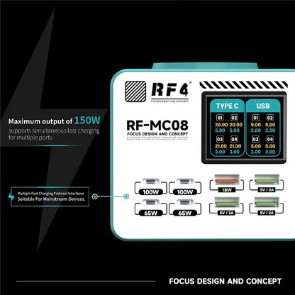 RF4 RF-MC08 állomás töltő, 150W, 5A, 4 x USB-A - 4 x USB-C, Türkiz