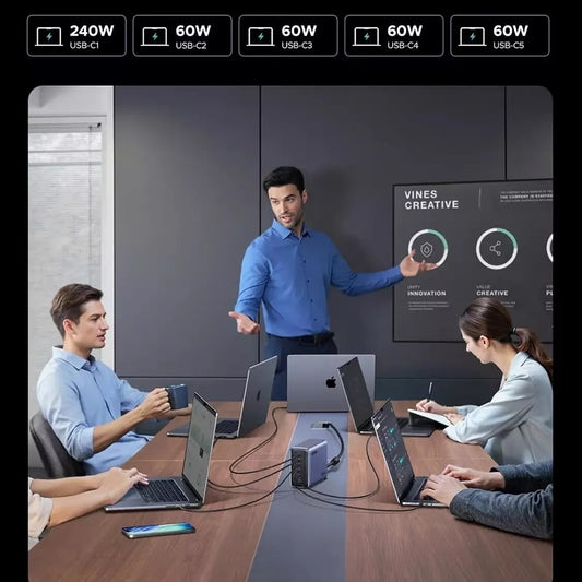 UGREEN Nexode X759 (55550B) töltőállomás, 500W, 5A, 1 x USB-A - 5 x USB-C, szürke