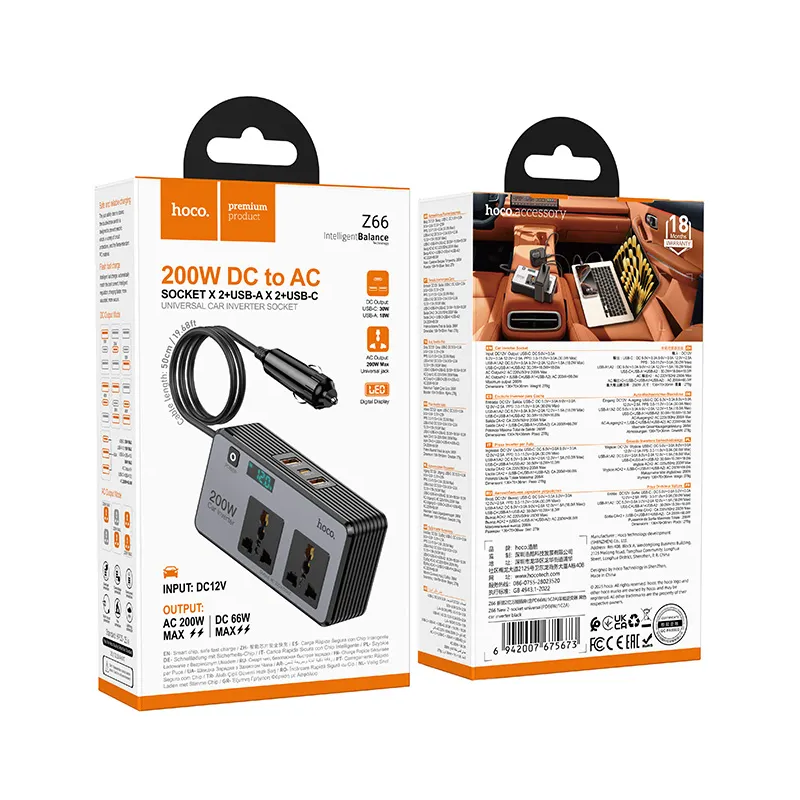 HOCO Z66 autós elektromos inverter, 200W