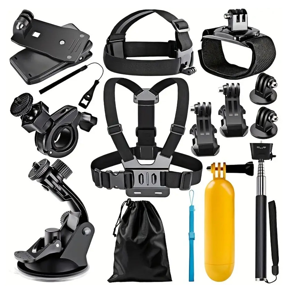 Techsuit SA15 sportkamera kiegészítőkészlet GoPro / SJCAM sorozathoz, 15 az 1-ben, fekete