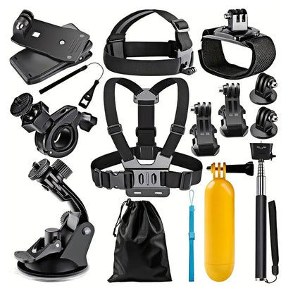 Techsuit SA15 sportkamera kiegészítőkészlet GoPro / SJCAM sorozathoz, 15 az 1-ben, fekete