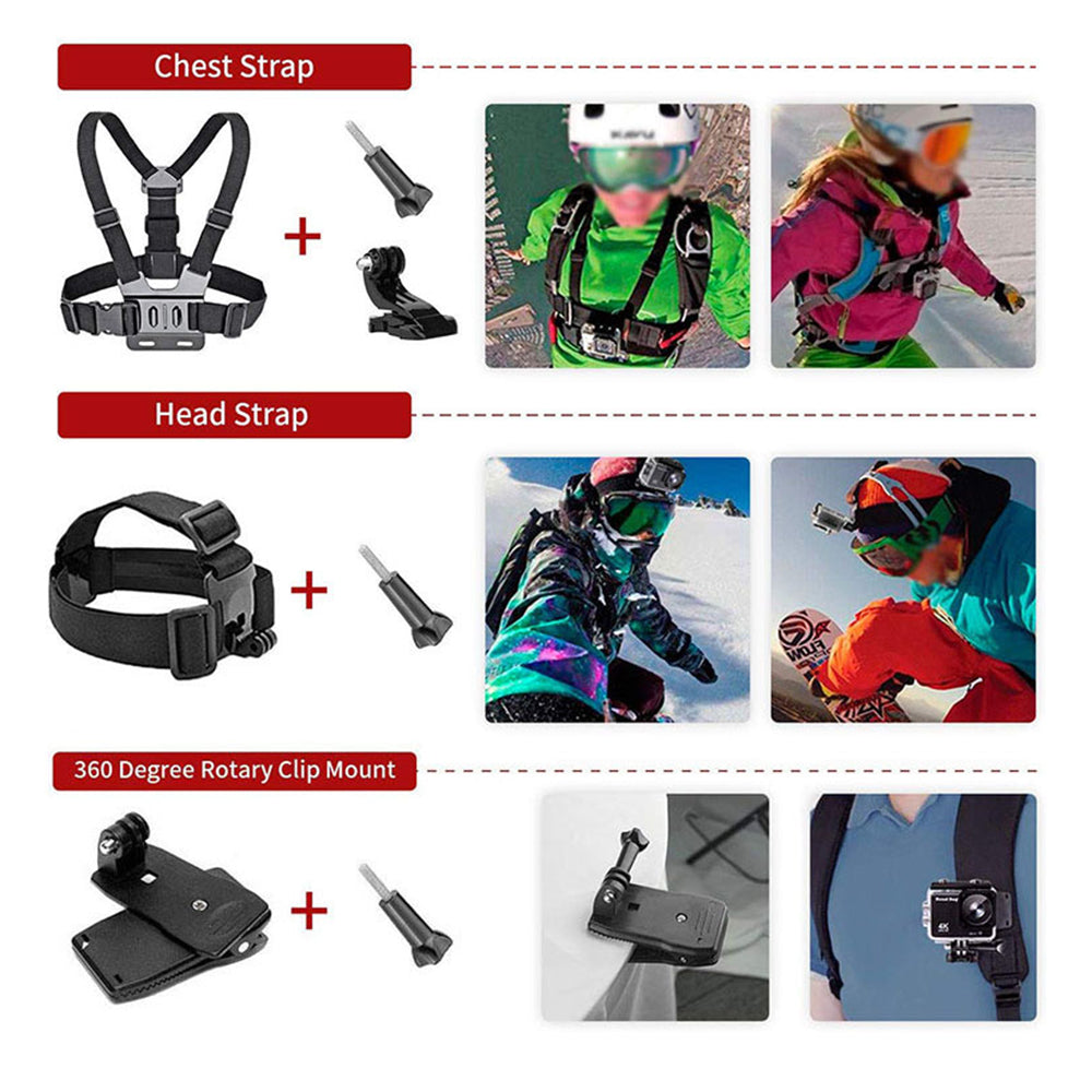 Techsuit SA15 sportkamera kiegészítőkészlet GoPro / SJCAM sorozathoz, 15 az 1-ben, fekete