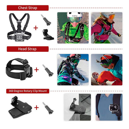Techsuit SA15 sportkamera kiegészítőkészlet GoPro / SJCAM sorozathoz, 15 az 1-ben, fekete