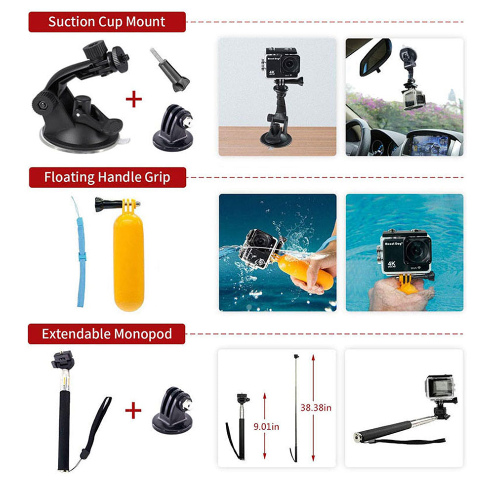 Techsuit SA15 sportkamera kiegészítőkészlet GoPro / SJCAM sorozathoz, 15 az 1-ben, fekete