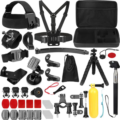 Techsuit SA50 sportkamera kiegészítő készlet GoPro / SJCAM sorozathoz, 50 az 1-ben, fekete