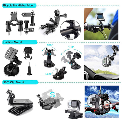 Techsuit SA50 sportkamera kiegészítő készlet GoPro / SJCAM sorozathoz, 50 az 1-ben, fekete