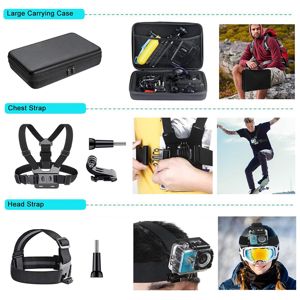 Techsuit SA50 sportkamera kiegészítő készlet GoPro / SJCAM sorozathoz, 50 az 1-ben, fekete