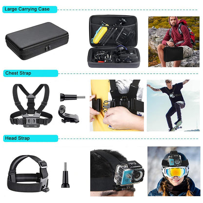 Techsuit SA50 sportkamera kiegészítő készlet GoPro / SJCAM sorozathoz, 50 az 1-ben, fekete