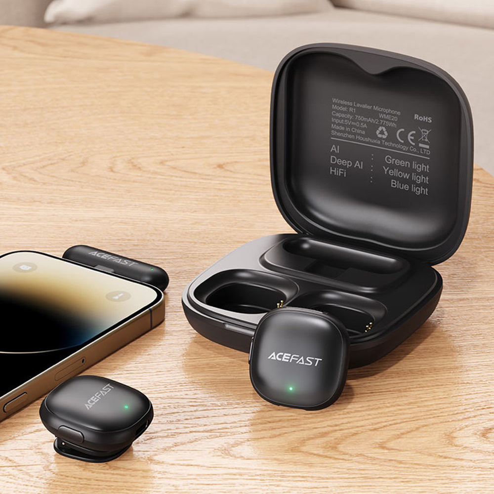 Acefast R1 lavalier mikrofon, USB-C, 2 darabos készlet, Fekete