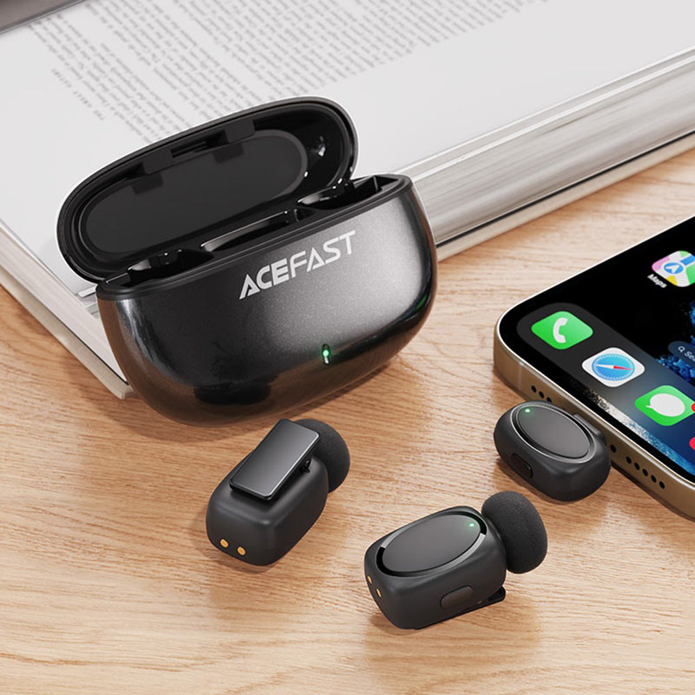Lavalier mikrofon Acefast R2, USB-C, 2 darabos készlet, Fekete