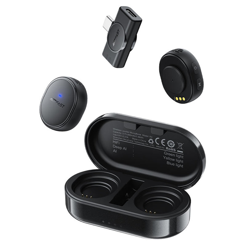 Acefast R3 lavalier mikrofon, USB-C, 2 darabos készlet, Fekete