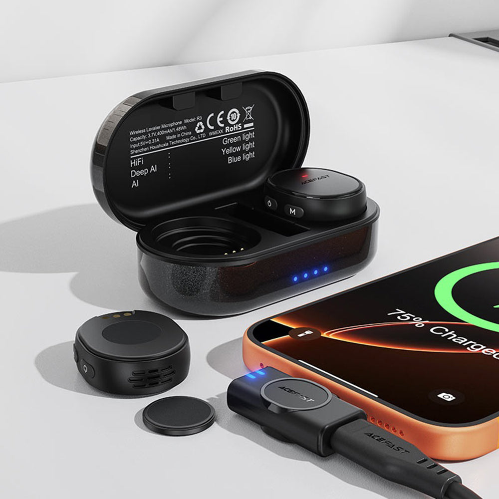 Acefast R3 lavalier mikrofon, USB-C, 2 darabos készlet, Fekete